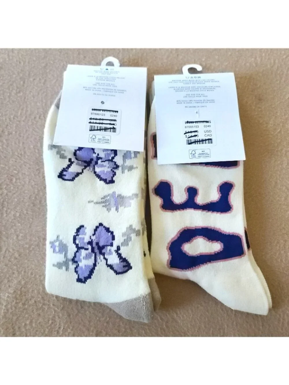 2 Pairs Urban Outfitters Crew Socks OS Unisex Butterfly Print + Order Chaos NEW